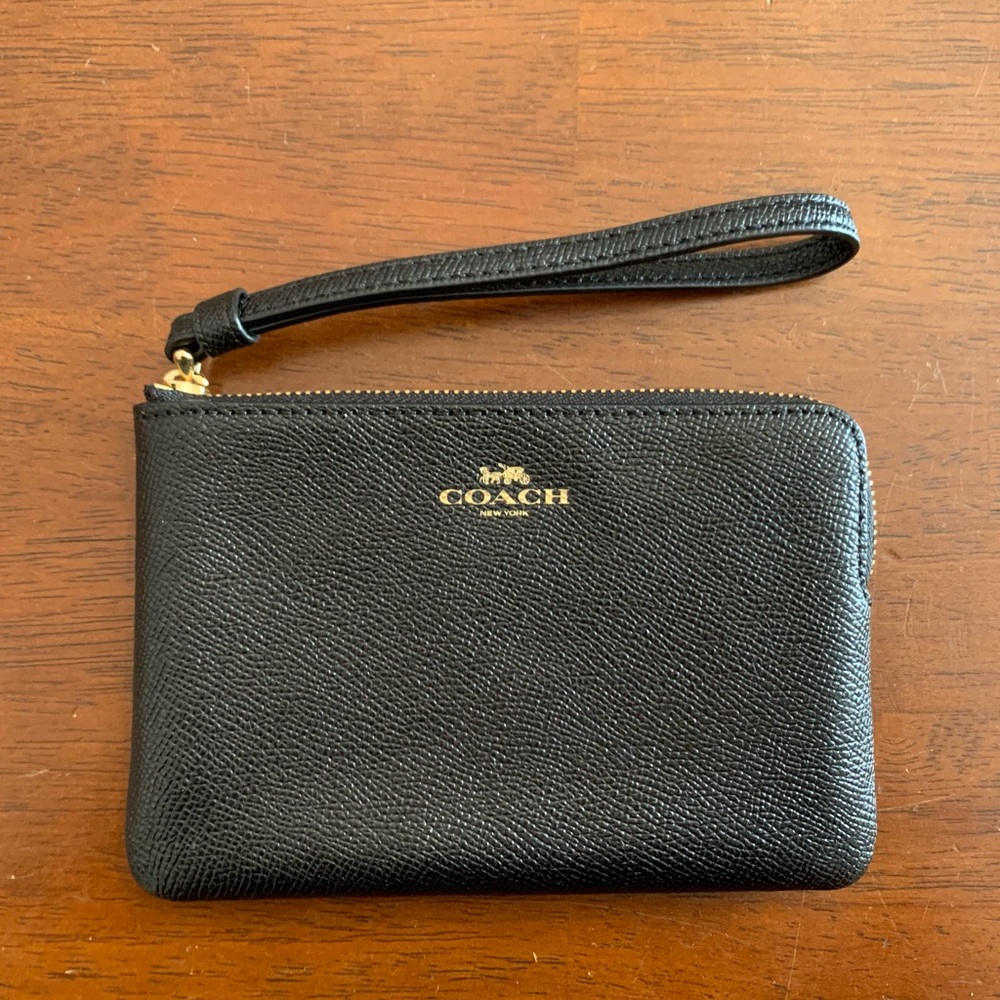 Coach small black leather wristlet